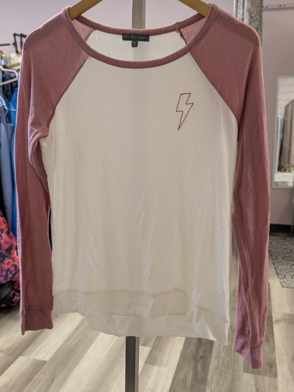PJ Salvage Pink & White Raglan Lightning Top